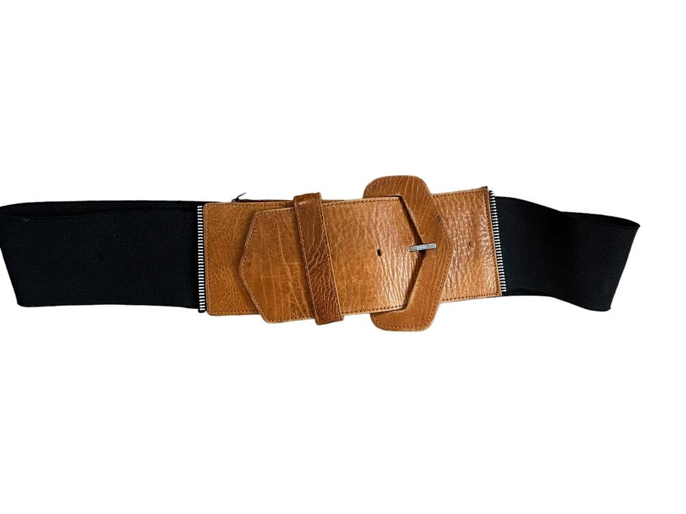 Vintage MZ Wide Leather Cinch Belt Whisky Brown Zipper Detail